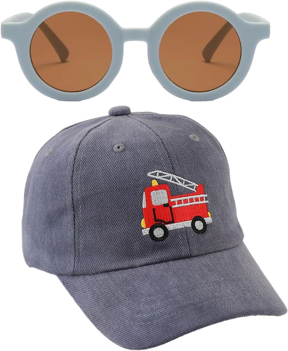 1 Stuk Brandweerwagen, 1 Stuk Zonnebril, Schattige En Grappige Honkbalhoed, Zonbeschermingshoed Buitenshuis, Kinderopvang.