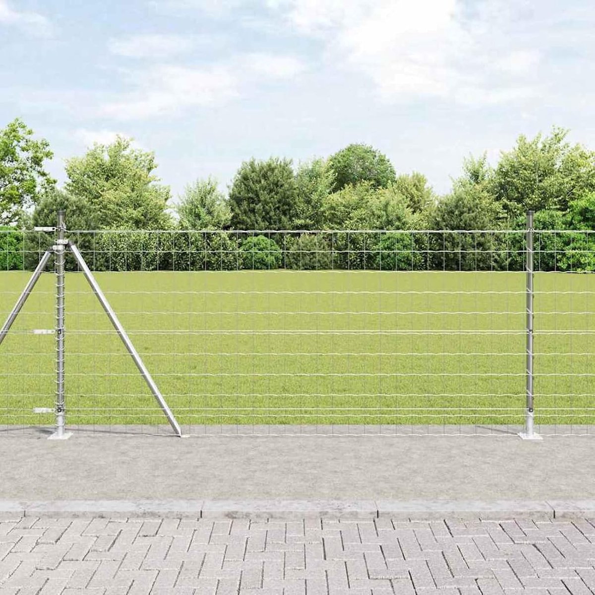 Euro omheining met 7 flenzen 1x10 m verzinkt staal, tuinhekken draadomheining voor hekken, groentebedden, kippenren weideperceel 3351008