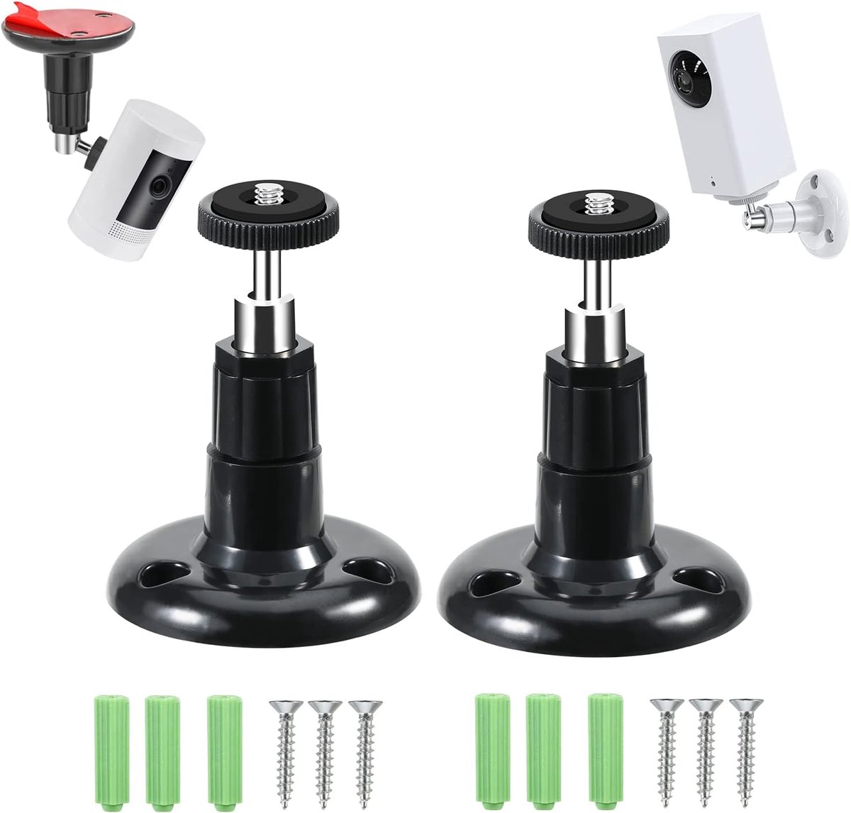 2pcs Wandmontagebeugel Voor Universele Beveiligingscamera met 1/4" Schroefconnector, 360° Verstelbare CCTV-Camera Montagebeugels Voor bewakingscamera met 2 Installatiemanieren (Zwart)