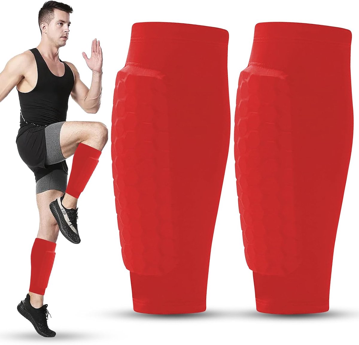 Scheenbeschermers voetbal, S/M/L skiën scheenbeschermers incl. beschermers met geoptimaliseerde insteekzak, kuitbescherming, schokbestendig, ademend en antislip
