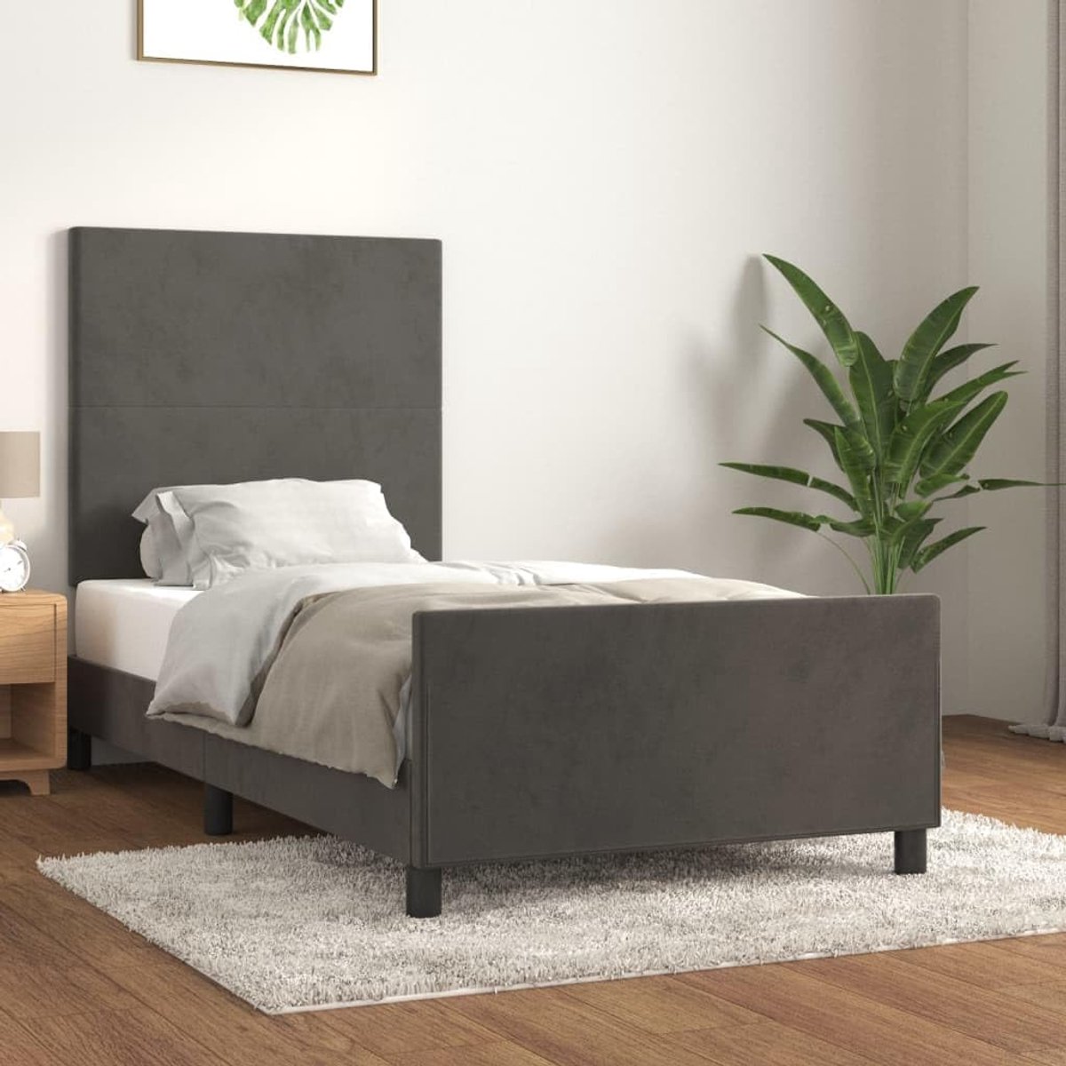 Zonder matras 90x200 cm fluweel donkergrijs verstelbaar hoofdbord stevige poten multiplex lattenbodem comfortabele ondersteuning voor slaapkamer lezen tv kijken