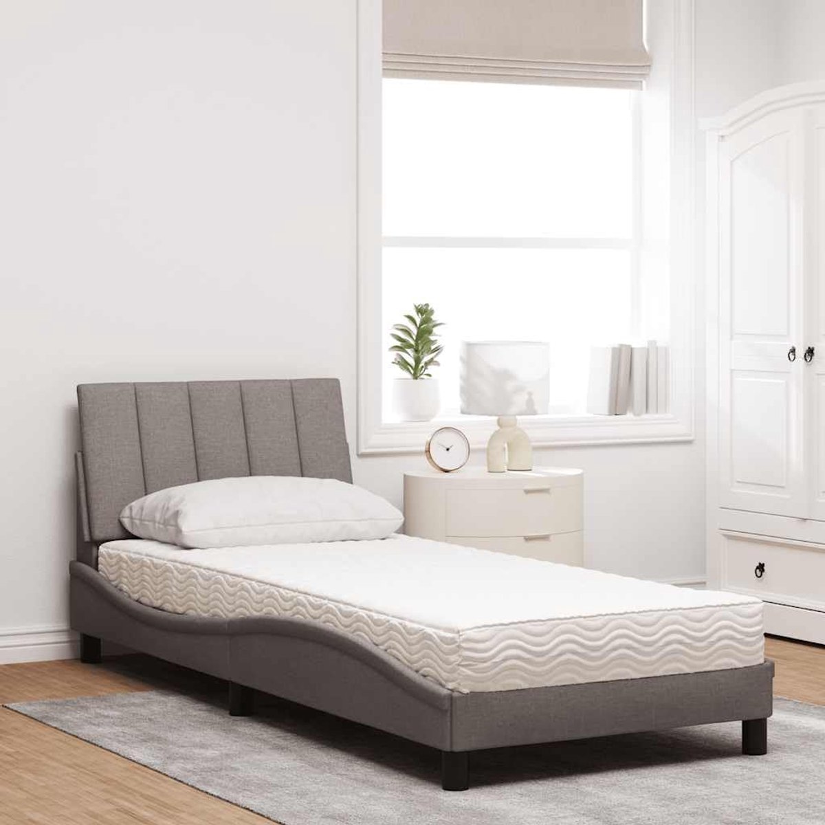 Stoffen bed met schuimmatras Hanko taupe 90x190 cm