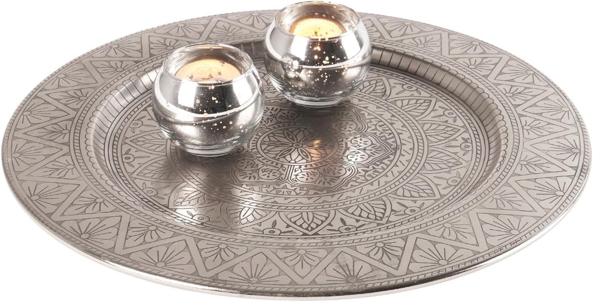 Decoratieve schaal, dienblad, decoratie Manar, zilver