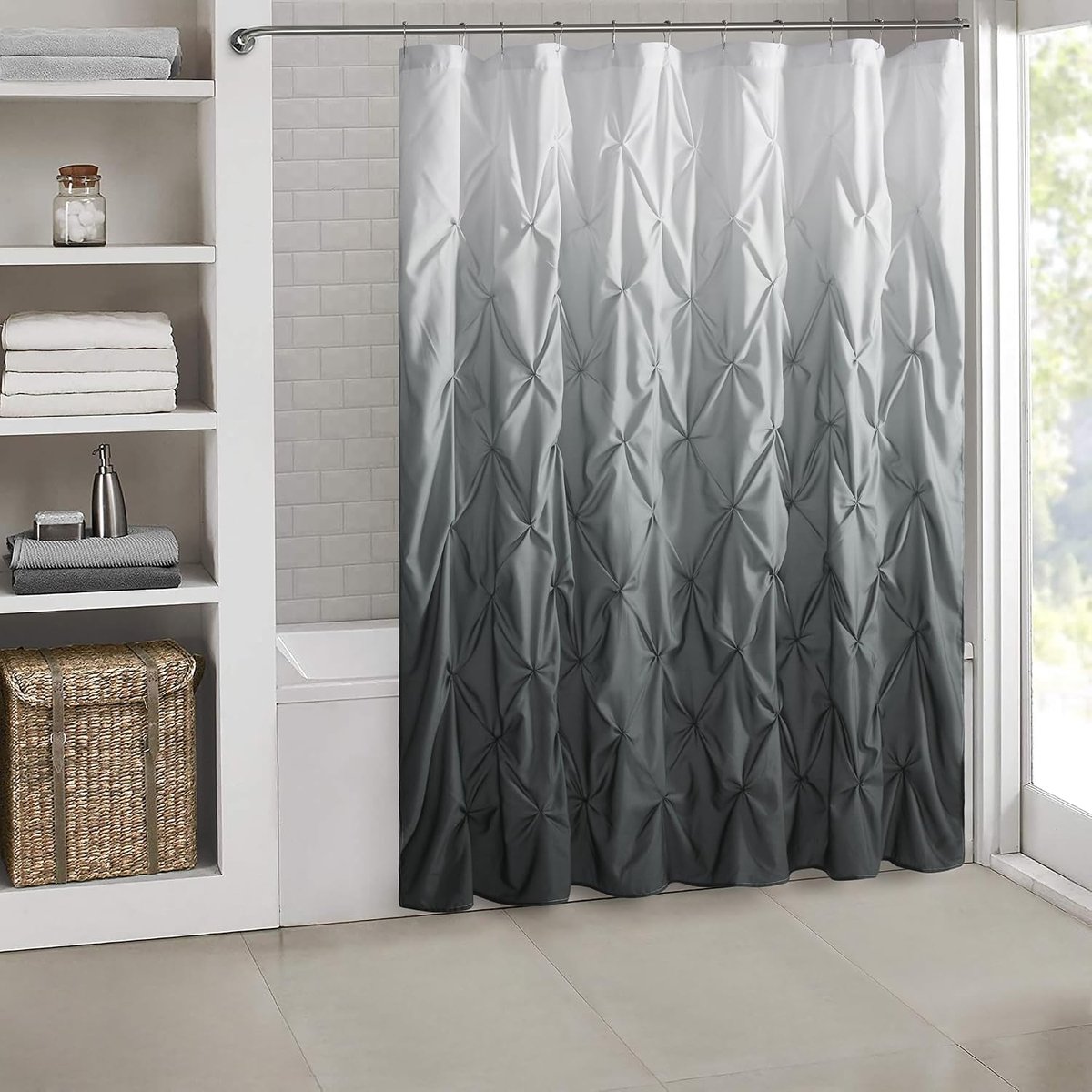 Douchegordijn met Ombre Pintuck Design - Stijlvol badkamerdecor, luxe duurzame stof, machinewasbaar - verhoog uw badruimte met dit trendy en elegante woonaccessoire, 183 x 182 cm, grijs