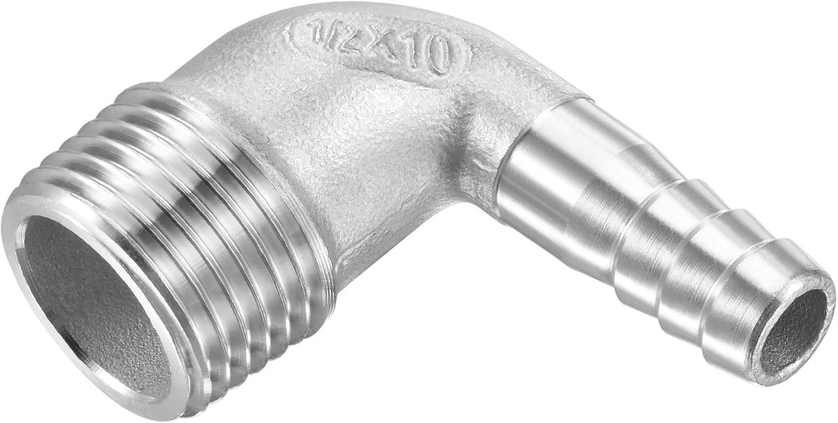 METERXITY Slang Barb Fittings - 90 Graden Elleboog Roestvrij Staal 10mm Pijp Connector van toepassing op Water Brandstof (G1/2 Mannelijke Pijp)
