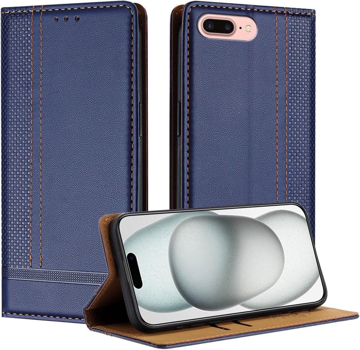Hoesje voor iPhone SE 2022/2020 / iPhone 8/7 / 6 (4,7 inch), Lederen Flip Wallet Case voor iPhone 7 met Kaarthouder Kijkstandaard Schokbestendige magneetsluiting - Blauw