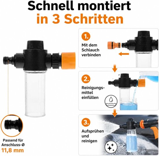 3-delige schuimsproeierset voor tuinslang, zeepdispenseropzetstuk voor autowassen en tuinirrigatie, verstelbare schuimlans voor huishouden en reiniging — afbeelding 3