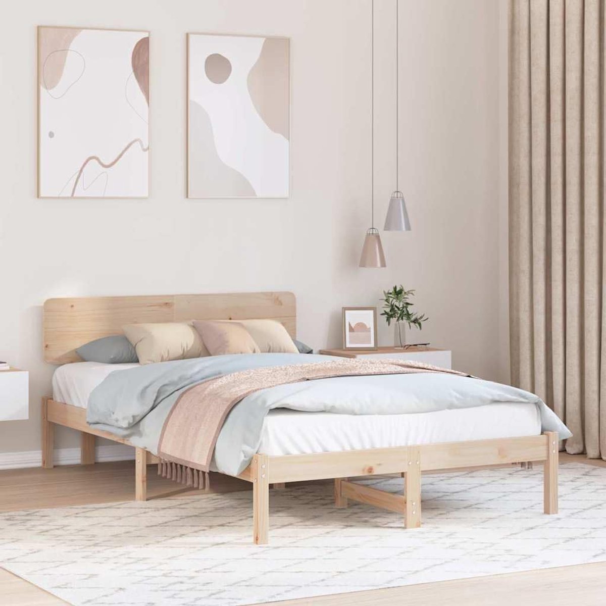 Grenenhout modern minimalistisch bedframe naturel 140 x 190 cm