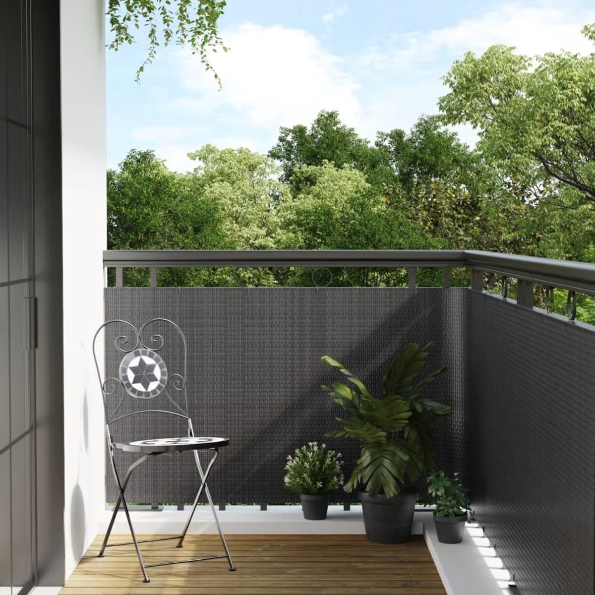 Inkijkbescherming voor balkon, antraciet, 400 x 90 cm, windscherm voor balkon en tuin, rotan-look, weerbestendig, inkijkbescherming van PE, eenvoudige montage
