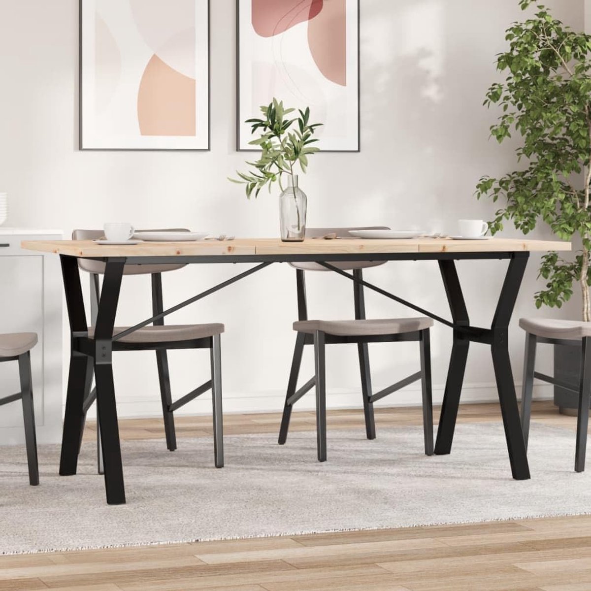 Eettafel Y-frame 140x80x75,5 cm massief hout grenen & staal