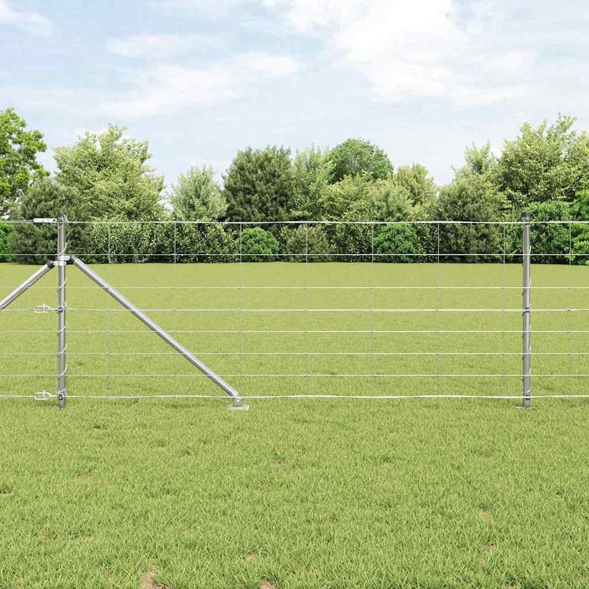 Field Fence 0,8x50 m verzinkt staal, hekpalen met spike 13 stuks Ø 32 mm 100 cm verzinkt staal mobiele omheining tuinhek voor tuin binnenplaats kippenhek konijnenhok