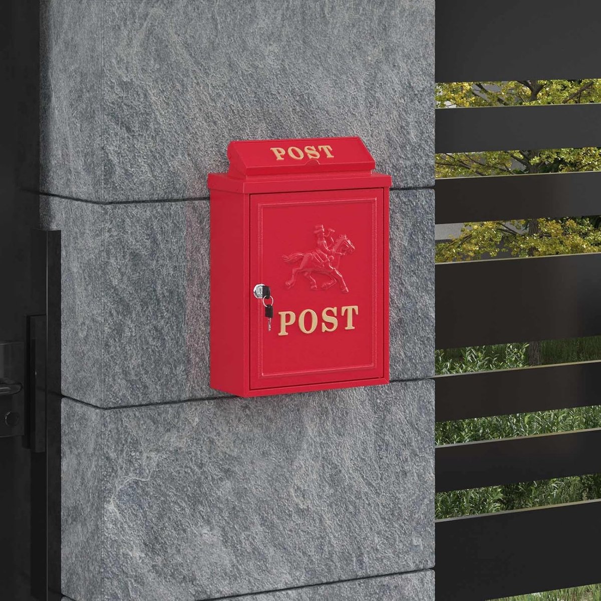 Nostalgische brievenbus, gegoten aluminium, rood