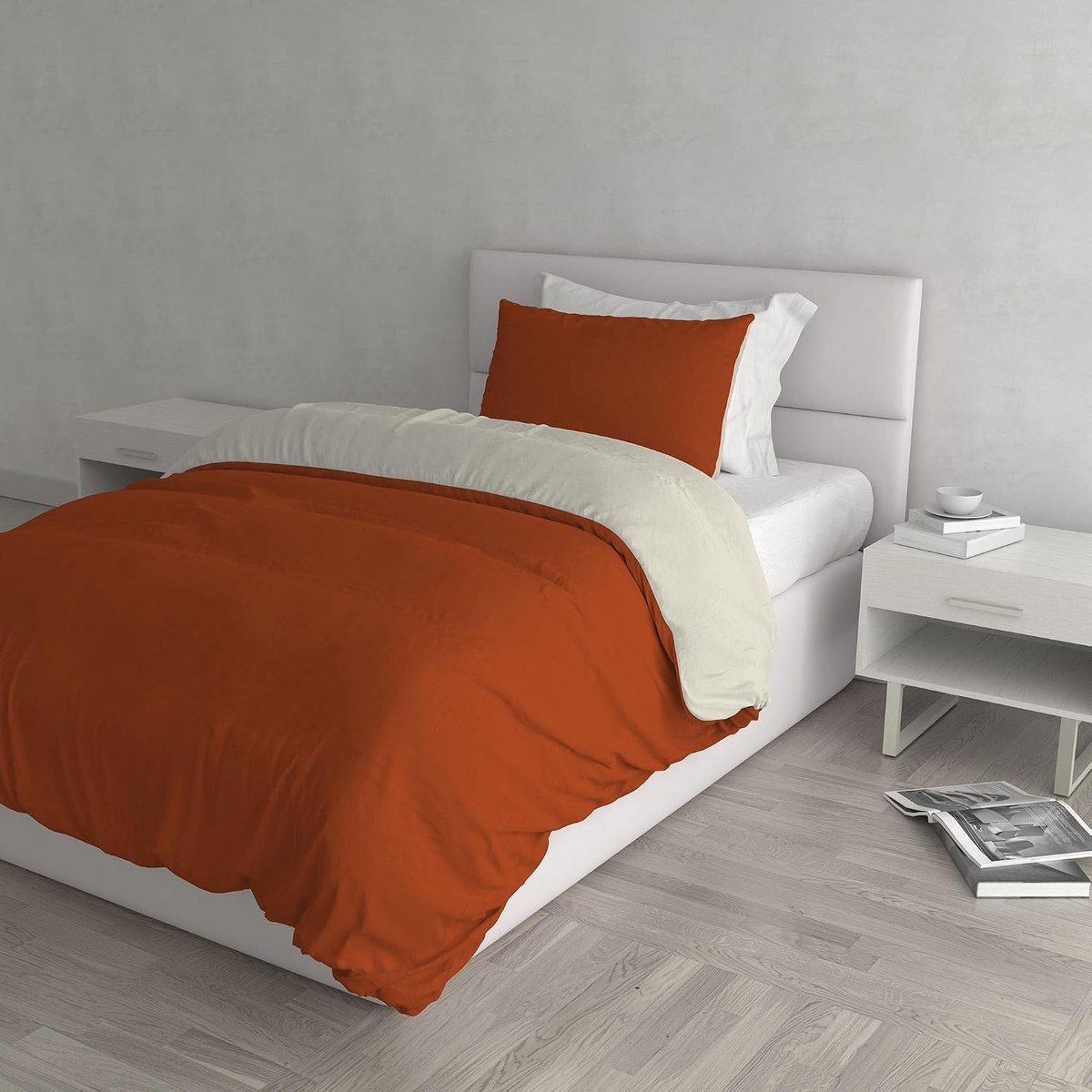 Bed Linen Natuurlijke kleur Dekbedovertrek Set met Doubleface Effen Kleur Tas Sheet en Kussensloop, 100% Katoen, Aarde/Crème, enkel