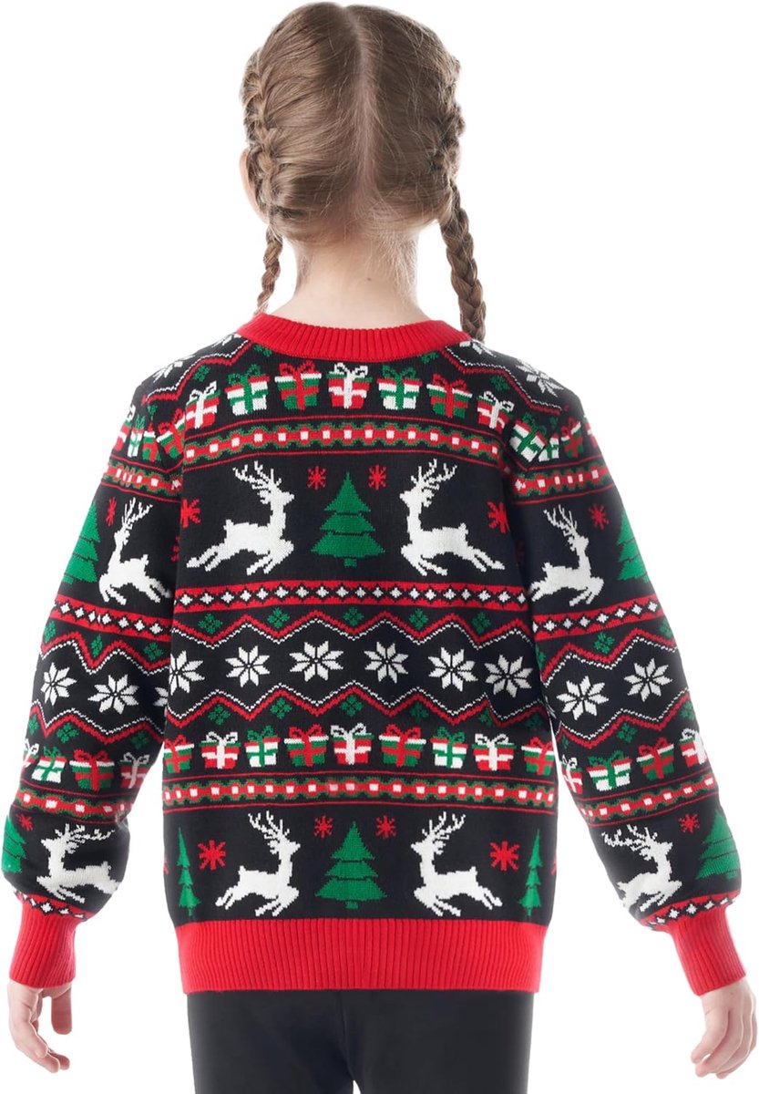 Getup Bijpassende familie-kersttrui, schattige gebreide kersttrui met lange mouwen, zwarte foute kersttrui, Kinder-zwart, 8-10 Jaar