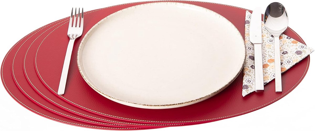 Placemats en onderzetters (set van 4) van gerecycled leer, placemats, placemats en onderzetters 10 x 10 cm (Christmas Red, 45,7 x 33,02) (Christmas Red)