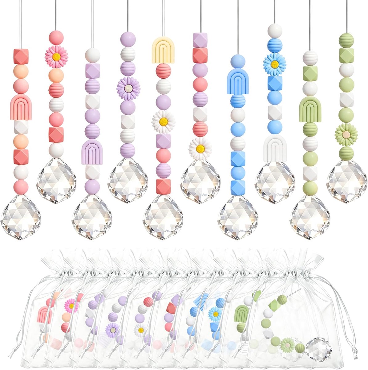 10 stuks zonnevanger, kristal, doe-het-zelf, voor jongens en meisjes, blauw-roze