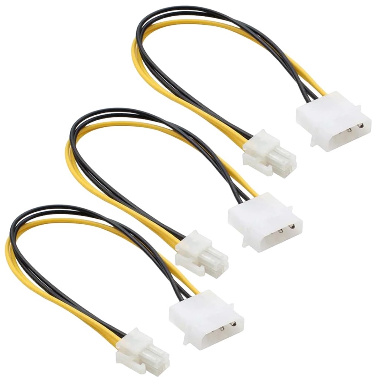 3-Pack LP4 Molex Male naar ATX 4-pins mannelijke extra voedingsadapterkabel 9,5 inch (24 cm), zwart