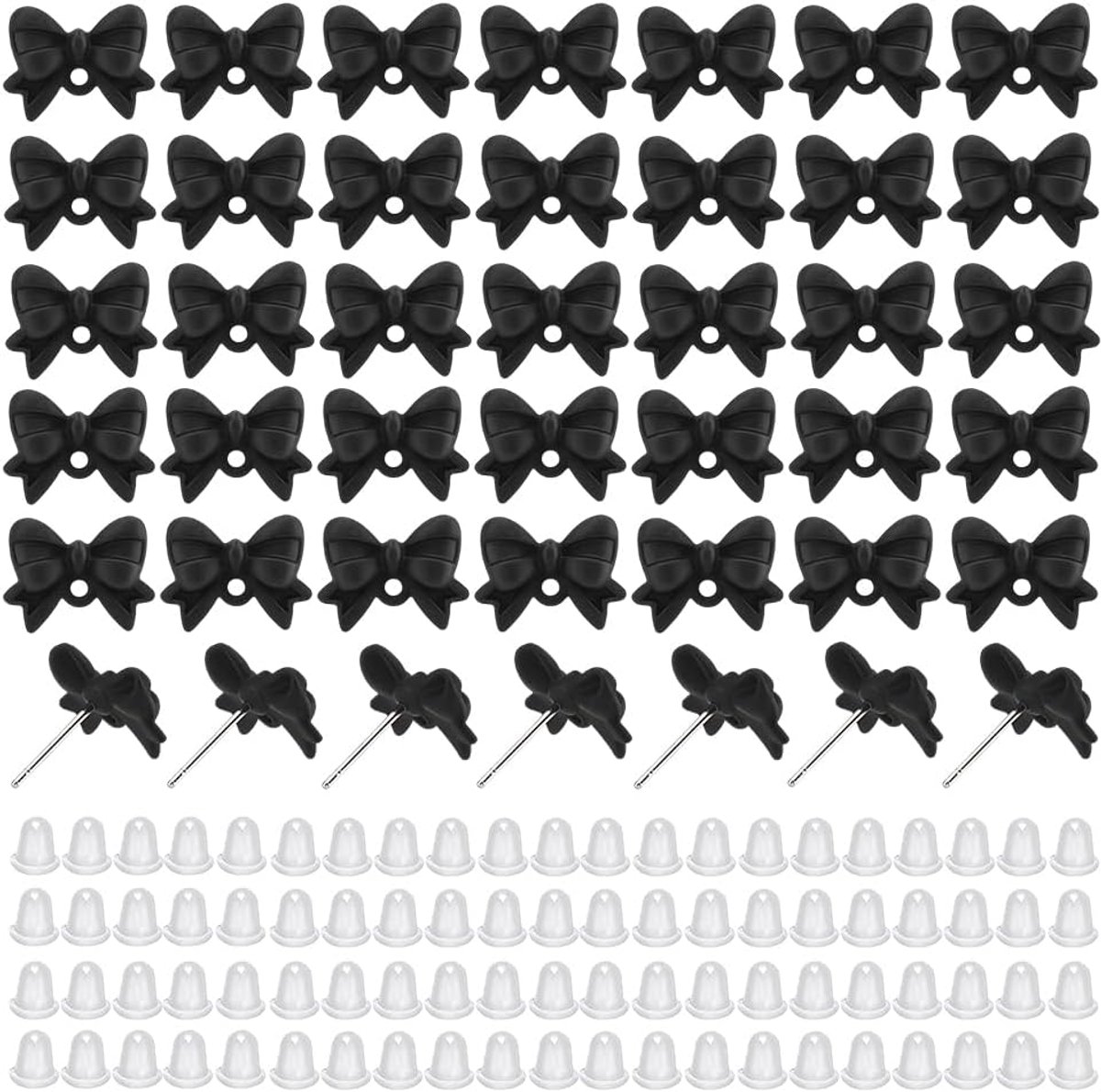 42 stuks lus stekers oorringen met oogje lus metalen steker oorringen bevestigingen met 84 stuks plastic oormoeren voor het maken van sieraden zwart