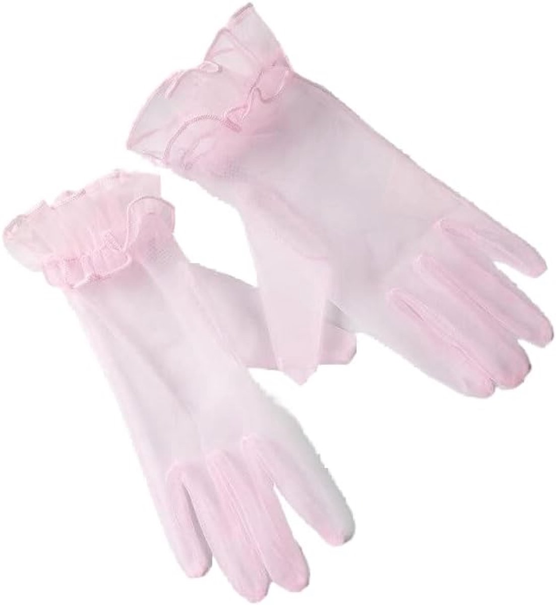 Handschoenen, tule korte vintage avondhandschoenen opera party handschoenen zomer zonwering transparant mesh handschoenen dames carnaval kostuum accessoires, roze