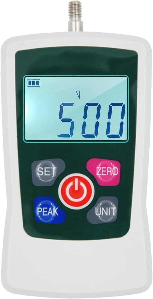 Krachtmeter 500 N/ 50 kg/ 110 lb/ 1760 oz Draagbaar duw-trek-krachtmeter, schakelbaar, achterlicht Mini-Dynamometer met 6 lichtkoppen, opbergkoffer, automatische