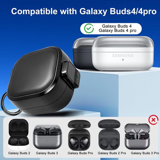 Beschermhoes voor Samsung Galaxy Buds 4/Buds 4 Pro (2026), schokbestendig, met veilige vergrendeling, sleutelhanger en reinigingspen, ondersteunt draadloos opladen, zwart — afbeelding 3