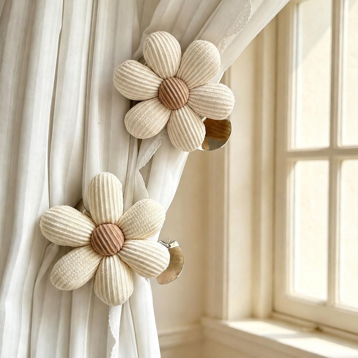 4 Stuks Gordijnophouders Gordijnclips Magnetisch Gordijnhanger Gevlochten Beige