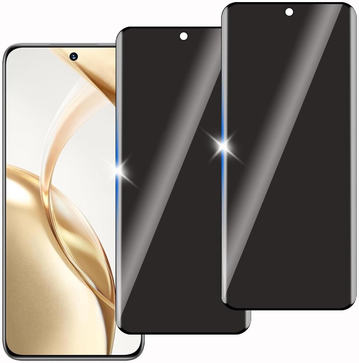 2 stuks anti-spion gehard glas voor Honor 200, beschermglas voor scherm, bubbelvrij, hardheid 9H, eenvoudig te installeren, krasbestendig