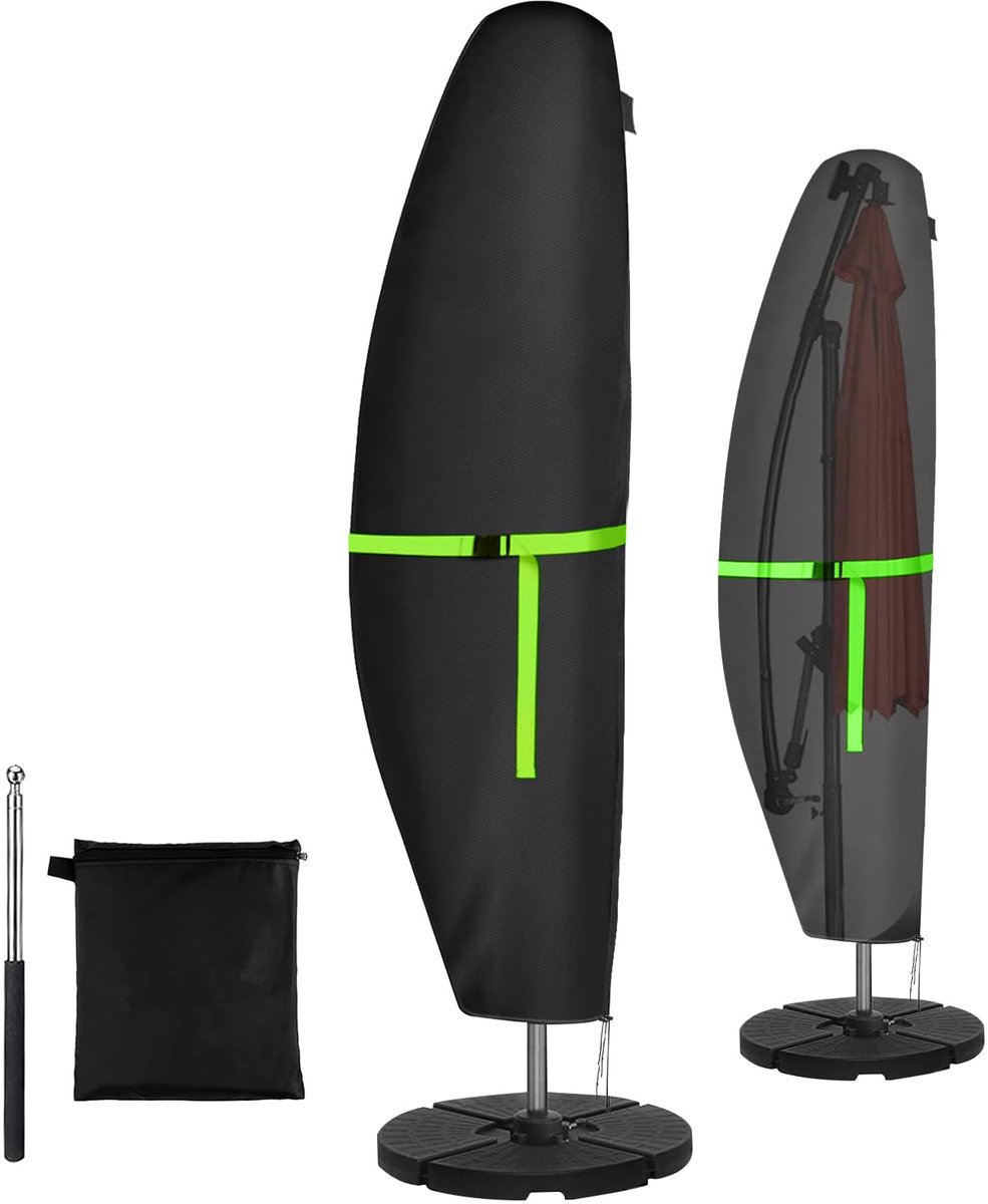 Famanu beschermhoes voor parasol met stang, voor parasol van 2-4 meter diameter, weerbestendig, uv-bestendig, winddicht en sneeuwbestendig, voor hangende parasol buiten, 210D. wit