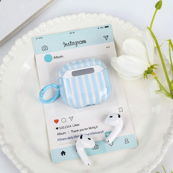 Compatibel met beschermhoes voor AirPods 4e generatie met reinigingsset, schattig strepenmotief, esthetisch strependesign, schokbestendig, zachte hoes met sleutelhangerbevestiging — afbeelding 3