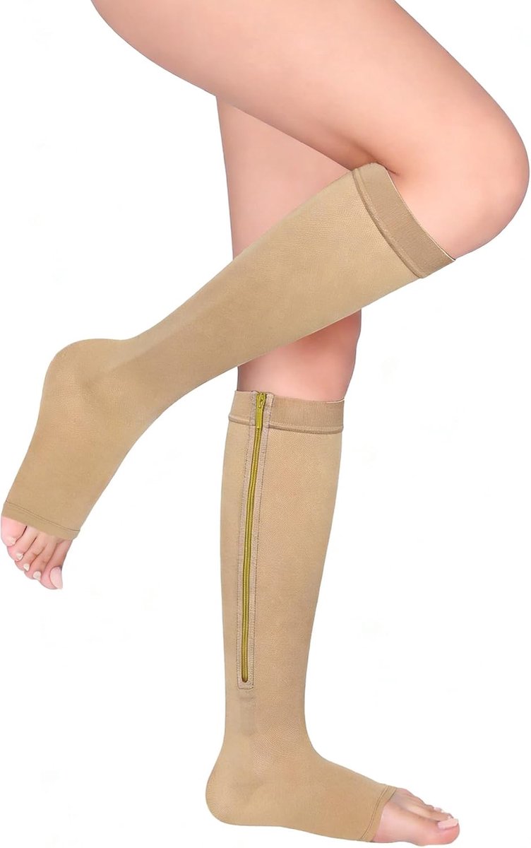 Compressiekousen met gegradueerde compressie 15-20 mmhg, verpleegstersokken, steunkousen met open teen, compressiekousen met ritssluiting, in het geval van een verlengde rechte positie, beenoedeem