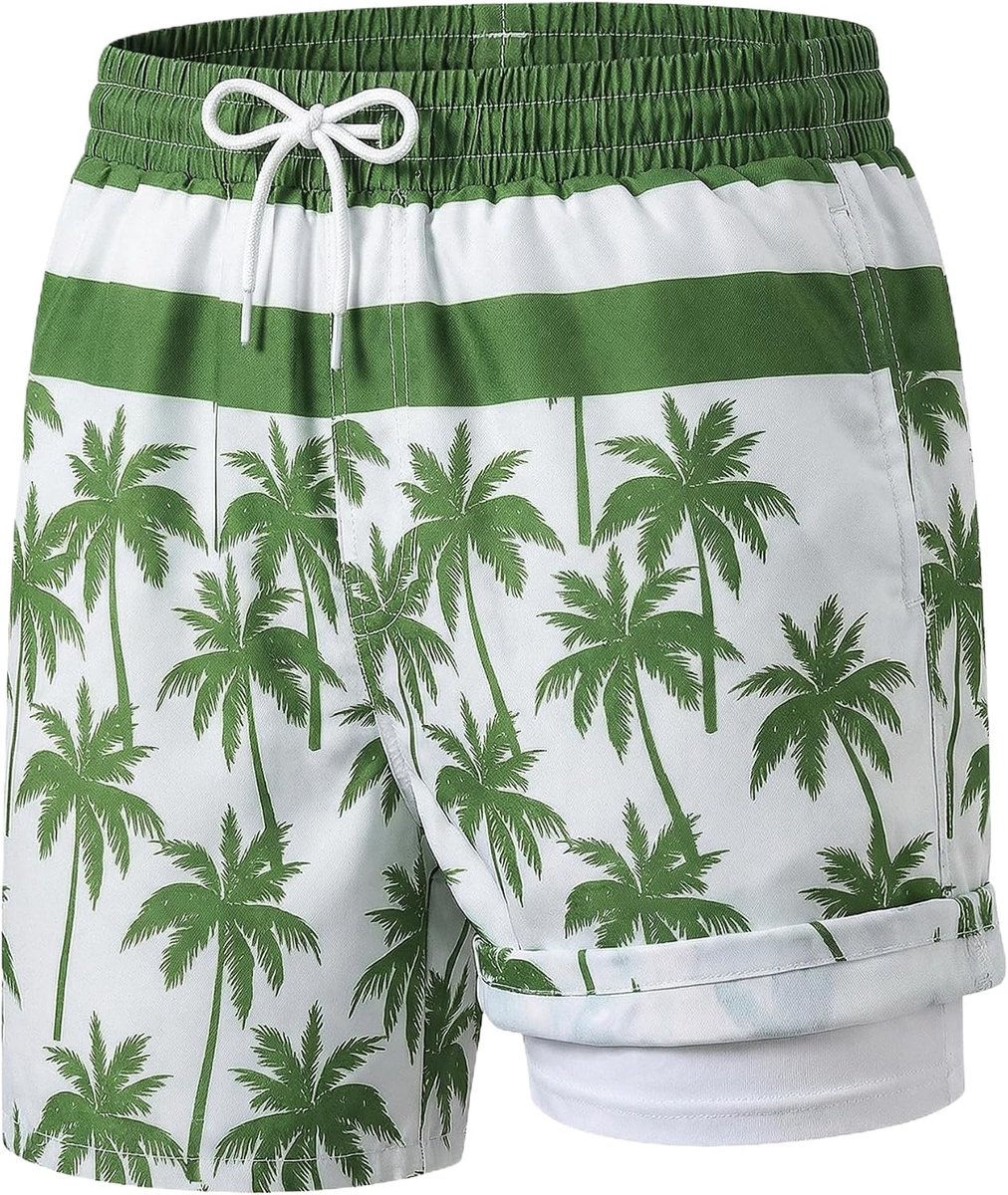 Zwembroek met Compressieliner en Zakken Snel drogend 2-in-1 Badeshorts Trekkoord Elastische Taille Zwembroek Strand Rafting voor Kinderen 7-13 Jaar