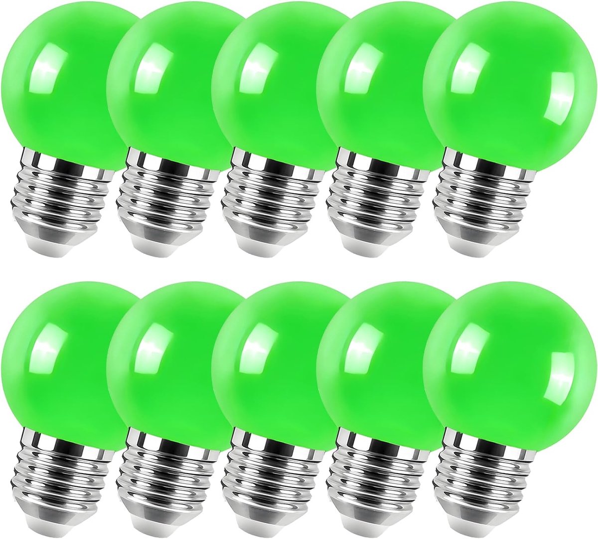 10 x E27 kleurrijke gloeilampen, 2 W, led, kleurrijk, 200 lumen, laag verbruik, gekleurde led-gloeilampen, pc-materiaal, geschikt voor decoratie, AC220V-240V, groen