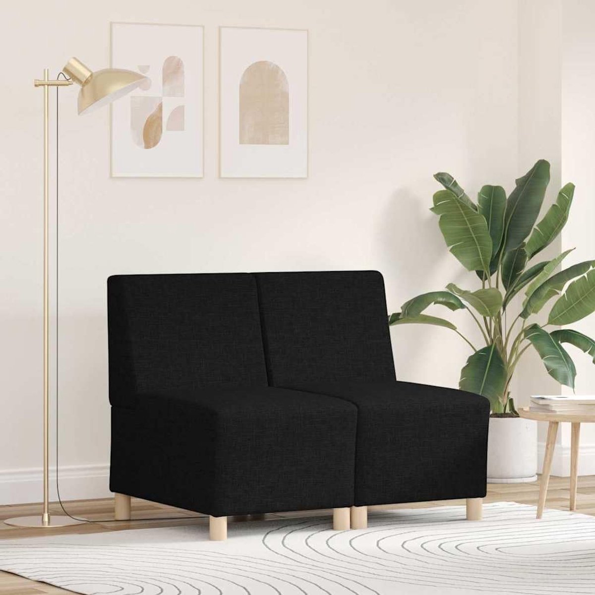 Armvrije sofa, 2 stuks, zwart, 55 x 74 x 82 cm, stoffen sofa, woonkamer, modulair zitcomfort