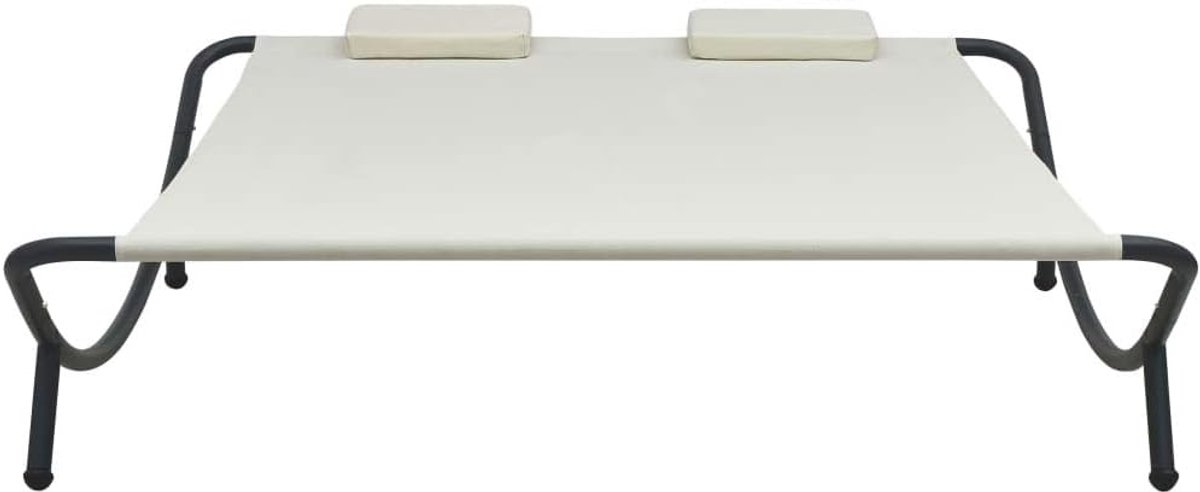 Outdoor loungebed met 2 kussens voor 2 personen, dubbel ligbed, tuinstoel, relaxstoel, zonnebed, stof, crèmewit, 200 x 173 x 45 cm