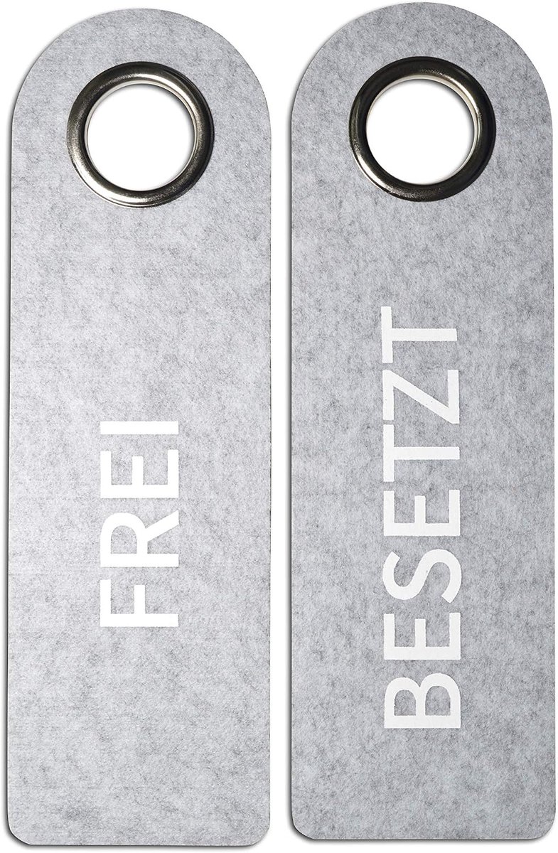 2 FREI BEETZT deurhanger van vilt (lichtgrijs) - Met metalen beschermring - Aan beide zijden bedrukt: Voorkant vrij achterkant BEETZT - Badkamer slaapkamer - Statusindicator - Veelzijdig inzetbaar