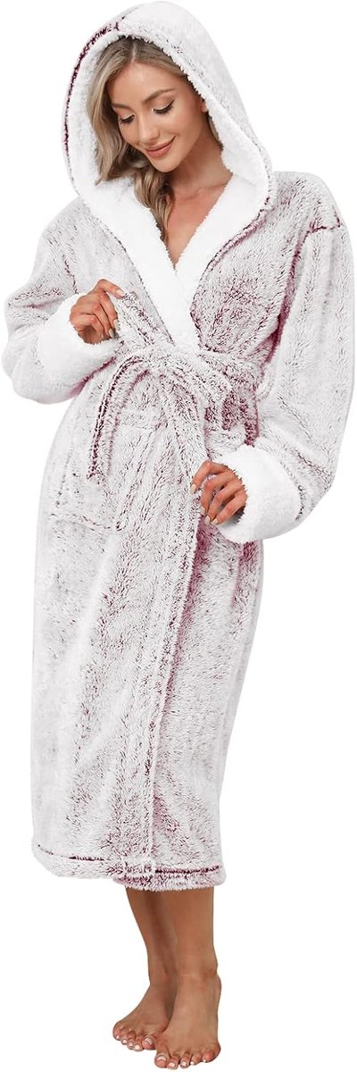 Badjas voor dames, pluizige fleece, lang, behaaglijke pluche badjas met capuchon, verjaardagscadeau voor vrouwen, S-XL