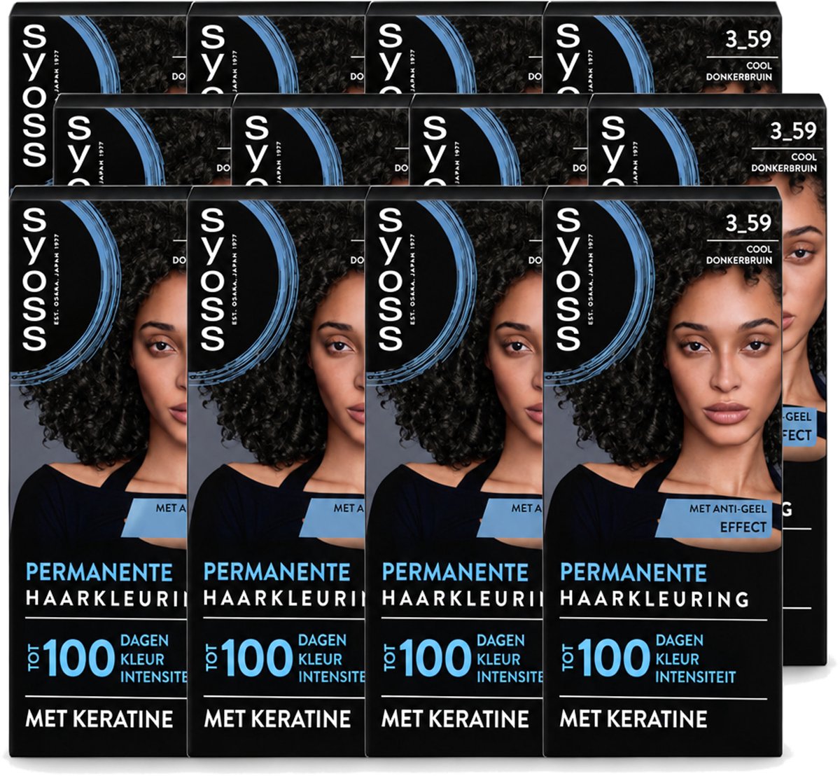 12 x SYOSS - Coloration 3-59 Cool Donkerbruin - Haarverf - Grijsdekking - Vermindert Haarbreuk - Voordeelverpakking - 12 stuks