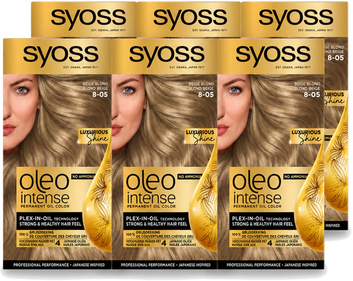6 x SYOSS - Oleo Intense 8-05 Beige Blond - Haarverf - Zonder Ammoniak - Grijsdekking - Langdurige Kleur - Voordeelverpakking - 6 stuks