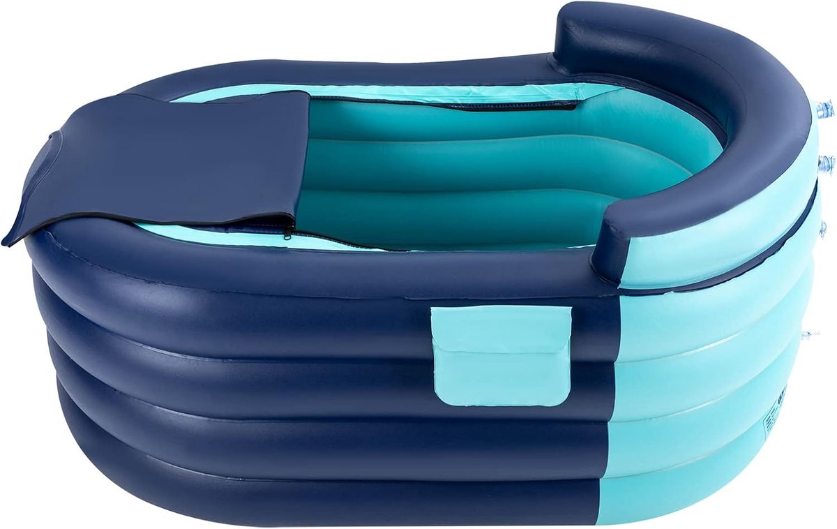 Badkuip voor volwassenen, 84 x 140 x 74 cm, opvouwbare badkuip met draadloze elektrische luchtpomp, geschikt voor warm waterbad, linnen bad, blauw, voor volwassenenbaden, stompen voor