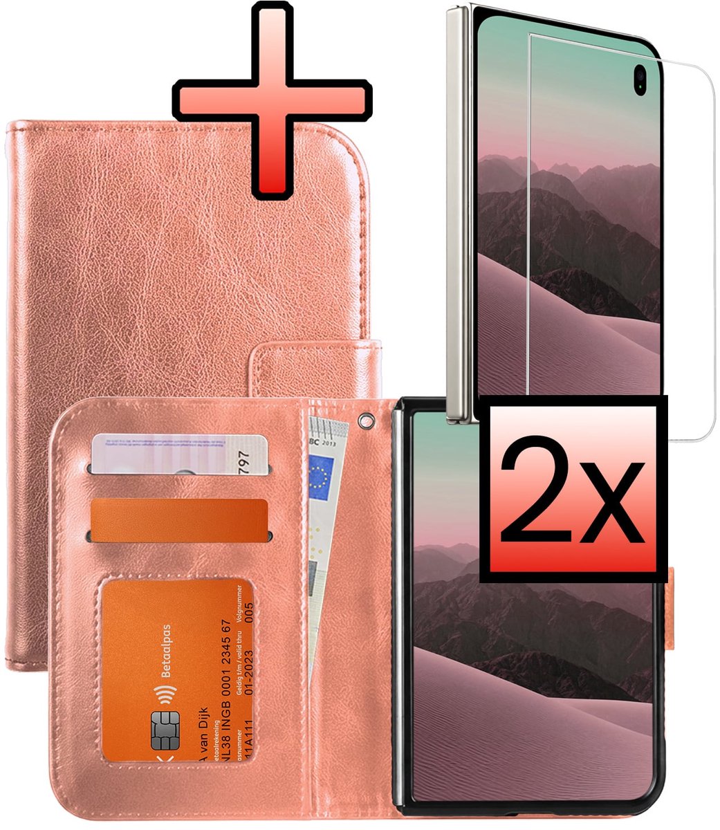 Hoesje - Met 2x Screenprotector - Geschikt voor Apple iPhone Duo - Luxe Pasjeshouder - Bookcase Portemonee - Flip Case - Kunstleer Book Case - Flipcase Hoes - Book Cover - Walletcase - Portemonneehoes - Rosé goud