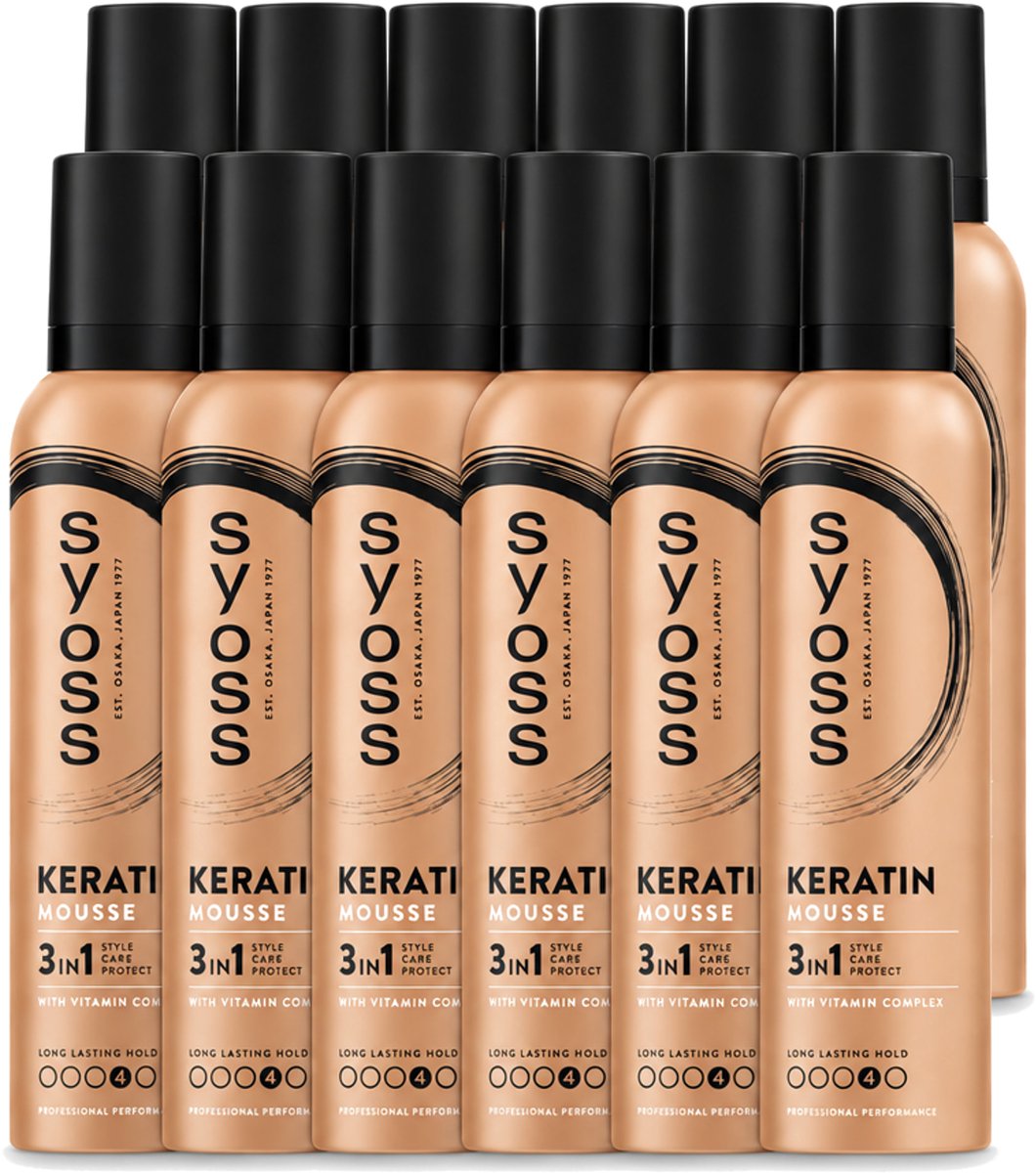 12 x Syoss - Keratin - Haarmousse - Versterkt Haarvezels - 250 ml - Voordeelverpakking - 12 stuks