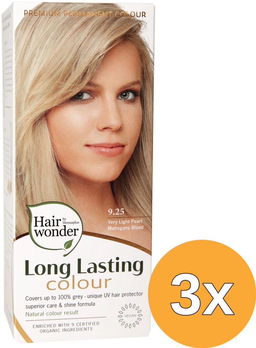 3x Hairwonder Long Lasting Colour Very Light Pearl Mahogany Blond 9.25 (100 ml)