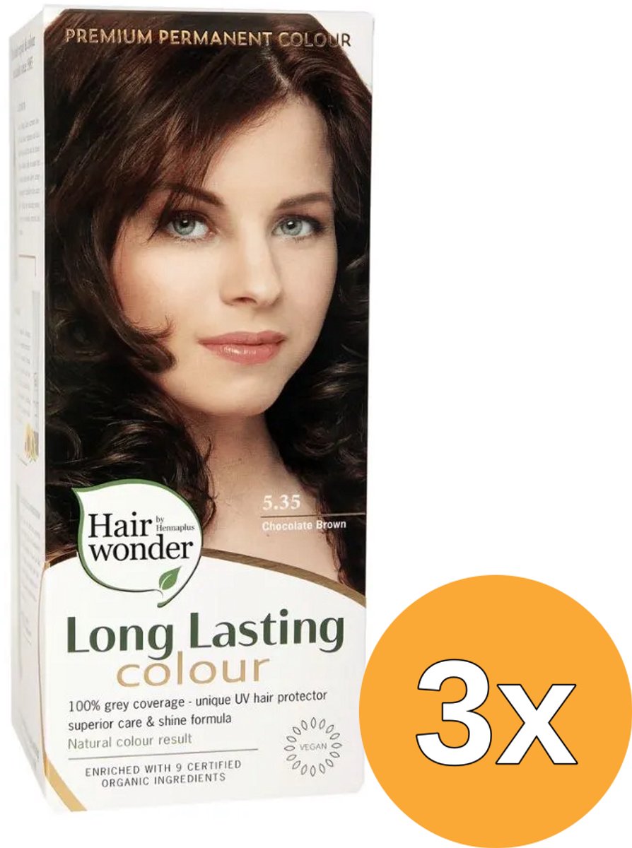 3x Hairwonder Long Lasting Colour 5.35 Chocolate Brown (100 ml)