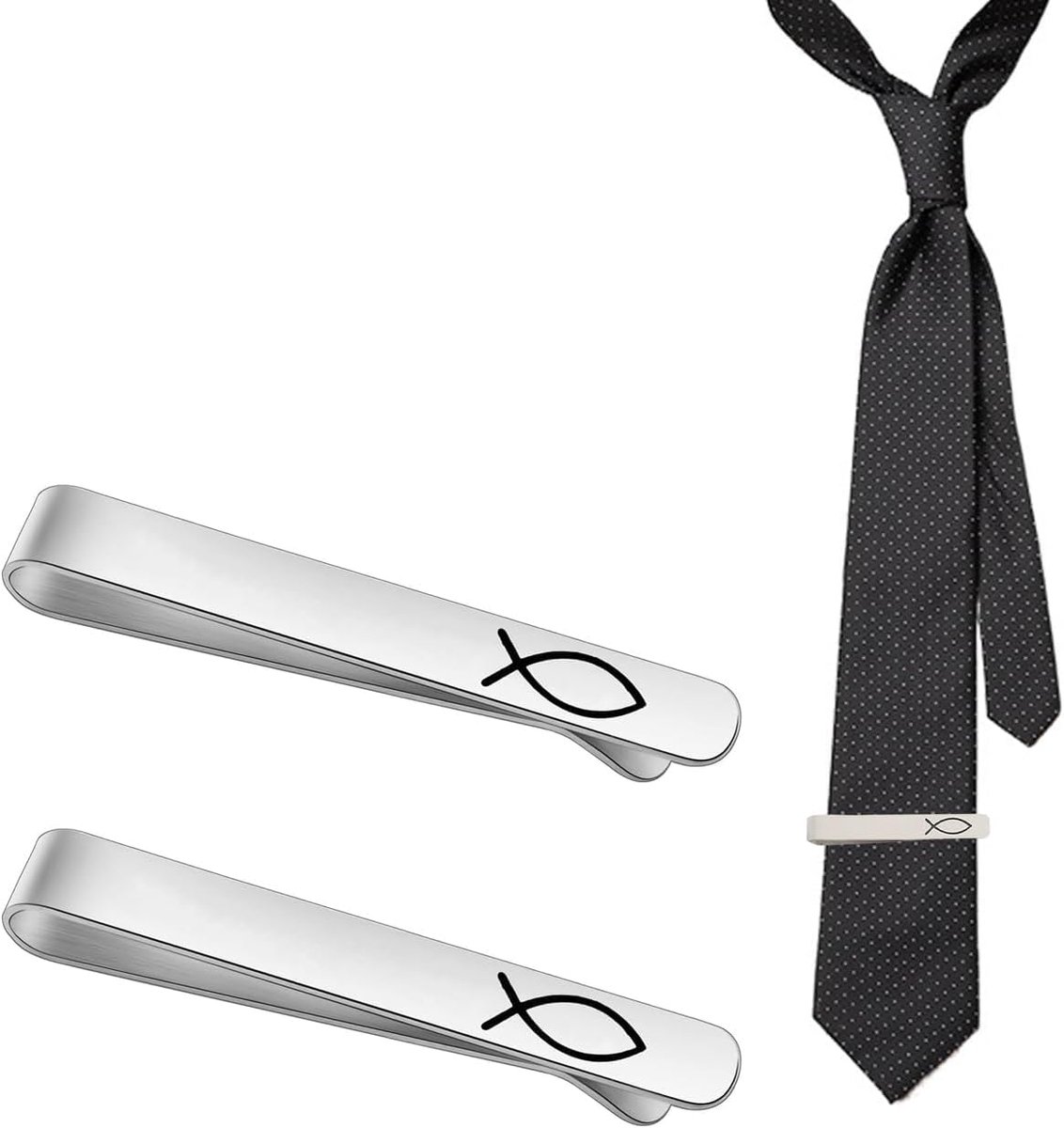 Dassenspeld voor heren, 2 stuks, van metaal, minimalistisch, vliegend vispatroon, lasergravure, elegant accessoire voor zakelijk en bruiloft, professioneel cadeau.