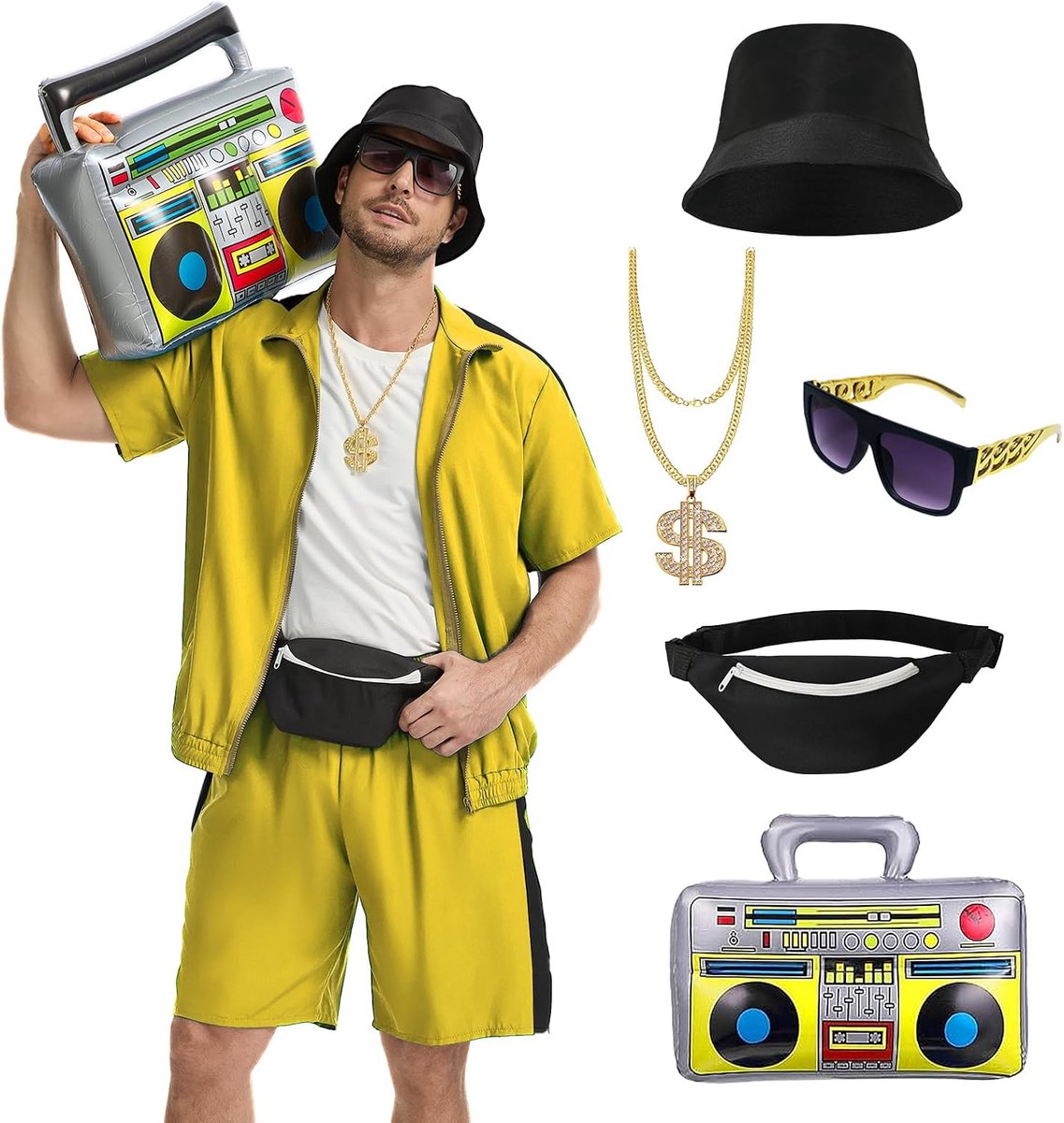 Rapperkostuumset voor heren en dames, jaren 80 en 90 - hiphop, old school trainingspak, pak voor themafeest, Halloween, carnaval