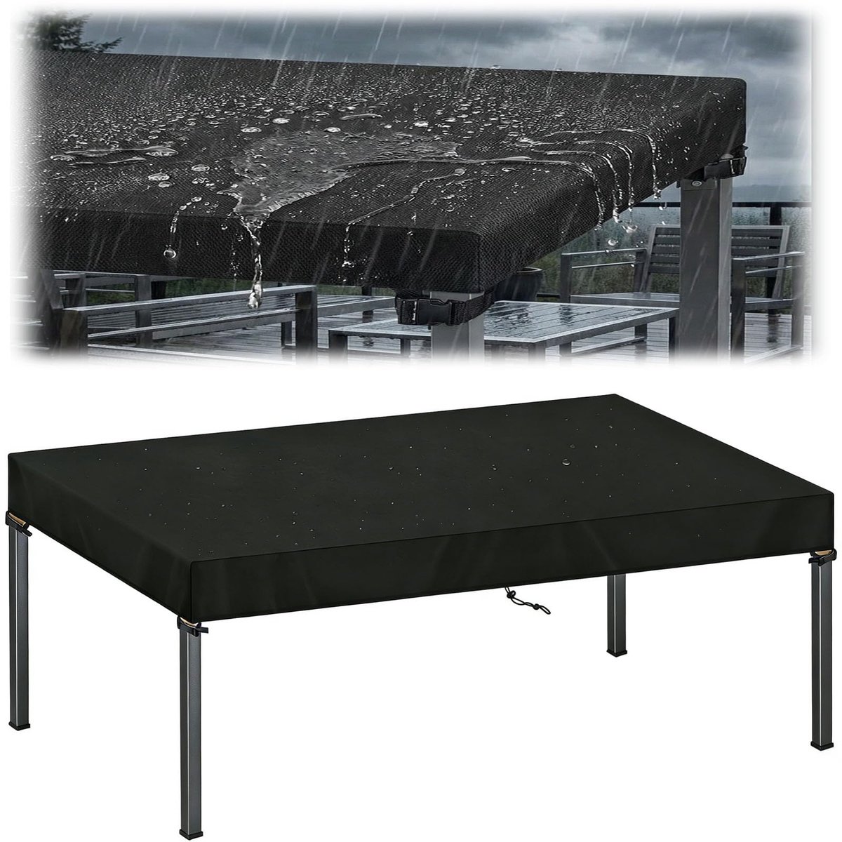 Famanu XXL afdekking voor tuinmeubelen, 200 x 100 cm, waterdichte winterbestendige tafelhoes voor buiten, winddichte beschermhoes met trekkoord, tuinmeubelen, hoes voor binnen en buiten wit