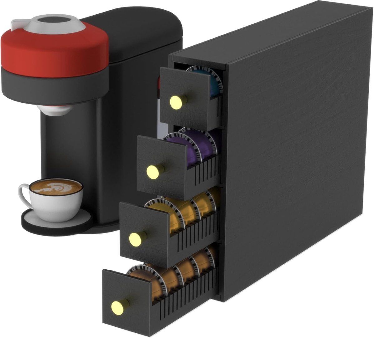 Koffiepadladehouder, koffiepod organizer voor aanrecht, hoekbesparende opslag voor kantoor, keuken, slaapzaal, koffiebar, caddy, 52 pods grote capaciteit, dubbele oriëntatie, zwart