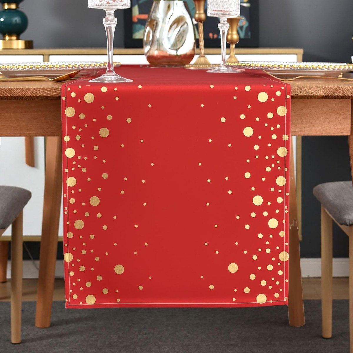 Tafelloper voor Kerstmis, moderne tafeldecoratie, wasbaar, goud, kerstdecoratie, feestelijke decoratie voor winter, bruiloft, verjaardag, woonkamer, vakantie, verjaardag, 33 x 140 cm