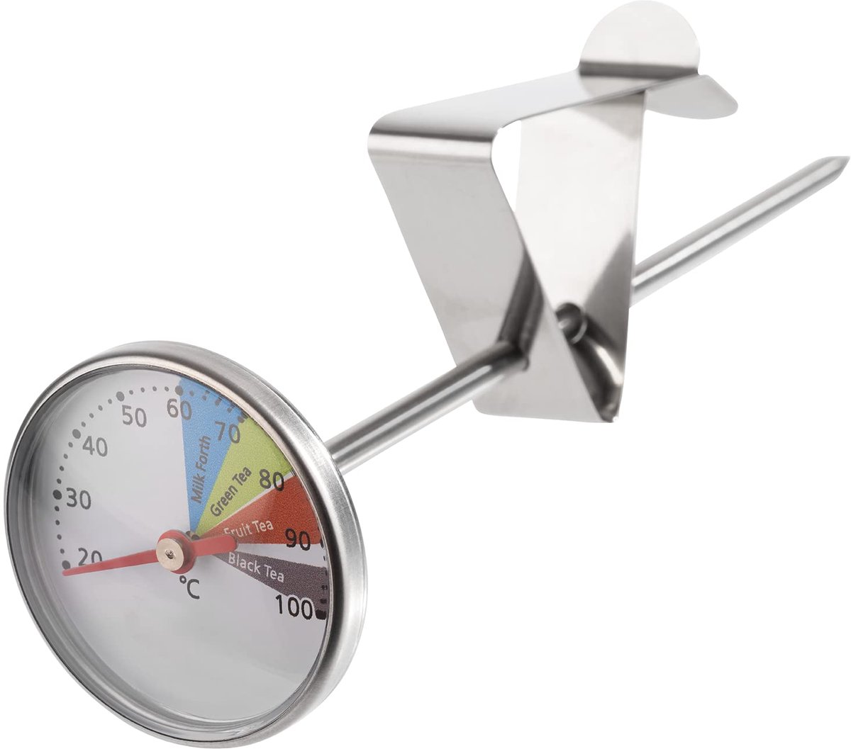 Thermometer voor melkkannetjes, met clip, in hoogte verstelbaar, temperatuurbereik 20 °C tot 100 °C