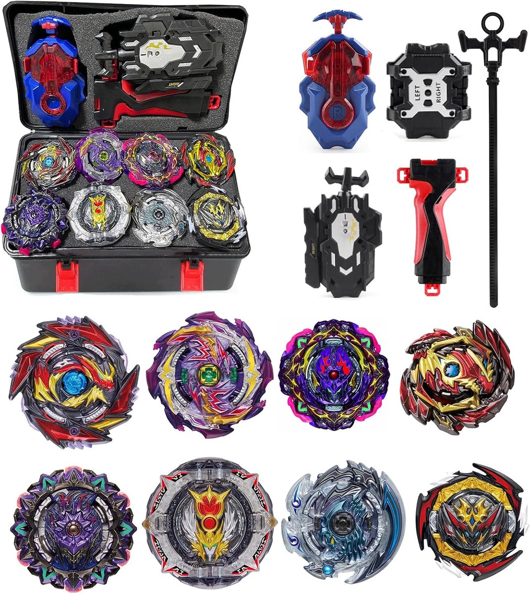 12 Pcs Turbo Spinning Tops Cadeauset met Gyroscoop en Lanceerder,Black
